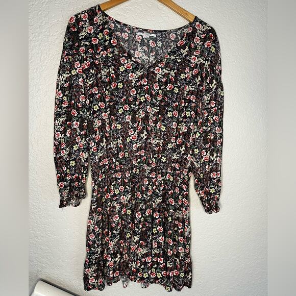 O’Neill Floral Dresss Smocked Waist Long Sleeve Large Casual Boho Vacation Beach - Picture 1 of 9